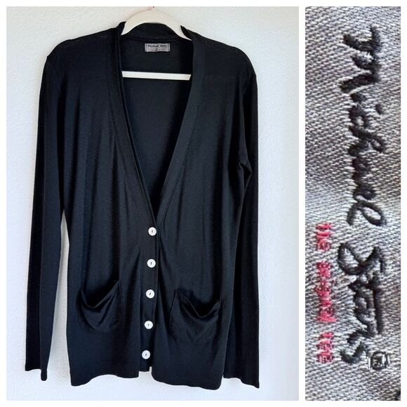 Michael Stars VNeck Long Sleeve Original Tee Cotton Modal Double Layer Cardigan - Picture 1 of 9